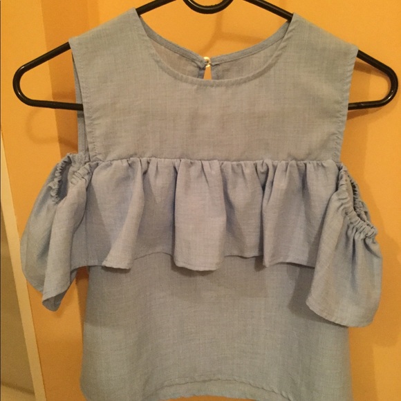 Blue Off Shoulder Ruffle - Picture 1 of 5